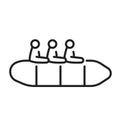 Group of people sea crossing inflatable rubber boat monochrome line icon vector illustration