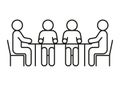 Group people seat at table, conversation, discussion, meeting icon line. Man communication on work in team, equality Royalty Free Stock Photo