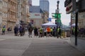 A group of people are seen standing on the boardwalk by Bally`s Casino Royalty Free Stock Photo