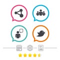 Group of people and share icons. Speech bubble. Royalty Free Stock Photo