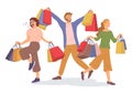 A group of people with shopping bags in their hands. Customers buy gifts. Pastime before hollidays Royalty Free Stock Photo