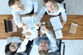 Group of people showing thumb up at table top view Royalty Free Stock Photo