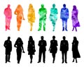 Group of people, silhouettes of men and women, passers-by, ladies and gentlemen, office workers, businessmen, business people. Royalty Free Stock Photo