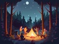 A group of people sitting around a campfire. AI generative image. Royalty Free Stock Photo