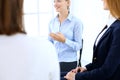 Group of people sitting in a circle during therapy. Meeting of business team participating in training Royalty Free Stock Photo