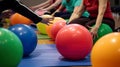 A group of people sitting on exercise balls. AI generative image Royalty Free Stock Photo