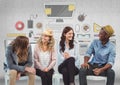 Group of people sitting in front of office desk graphics Royalty Free Stock Photo