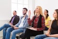 Group of people sitting at seminar, copy space Royalty Free Stock Photo