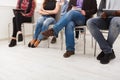 Group of people sitting at seminar, copy space Royalty Free Stock Photo