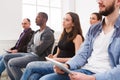 Group of people sitting at seminar, copy space Royalty Free Stock Photo