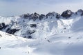Group of people ski mountaineering and mountain snow panorama in Stubai Alps Royalty Free Stock Photo
