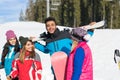 Group Of People Ski And Snowboard Resort Winter Snow Mountain Cheerful Happy Smiling Friends Talking Holiday Royalty Free Stock Photo