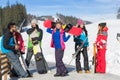 Group Of People Ski And Snowboard Resort Winter Snow Mountain Cheerful Happy Smiling Friends Talking Holiday Royalty Free Stock Photo