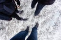 Group of people with snow hiking acessories, top view, Patagonia Royalty Free Stock Photo