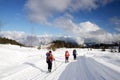 Group people snowshoeing