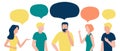 Group of people with speech bubble. Men and women communicate, talk, discuss, debate, reason, prove, chat, draw