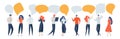 Group of people with speech bubble. Women and men communicate, talk, discuss, debate, reason, prove, chat, draw