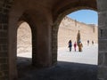 Group of people in a square near the port of Essaouira, Morocco