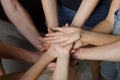 Group Of People Stacking Their Hands Together. Family, unity and team concept Royalty Free Stock Photo