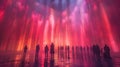 A group of people stand in awe as beams of light and sound intersect and create a captivating visual symphony