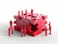 Group of people standing around red puzzle piece Royalty Free Stock Photo