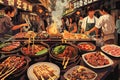 Group of People Standing Around Table Filled With Food Royalty Free Stock Photo