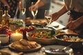 Group of People Standing Around Table With Food Royalty Free Stock Photo