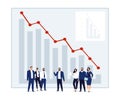 A group of people is standing in front of a fall chart. Conceptual illustration of teamwork, global economic crisis