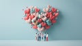 A group of people are standing in front of a heart-shaped wall of hearts by AI generated image Royalty Free Stock Photo
