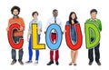 Group of People Standing Holding Cloud Letter Royalty Free Stock Photo