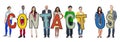 Group of People Standing Holding Contact Us Letter Royalty Free Stock Photo