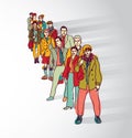 Group people standing in queue tail waiting flat shadow. Royalty Free Stock Photo