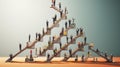 A group of people standing on a unique staircase composed of books and paper Royalty Free Stock Photo