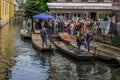 Group of people standing on vessels in Colmar, Elsass, France Royalty Free Stock Photo