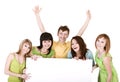 Group of people take banner. Royalty Free Stock Photo