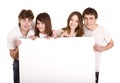 Group of people take banner. Royalty Free Stock Photo