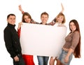 Group of people take banner. Royalty Free Stock Photo