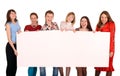 Group of people take banner. Royalty Free Stock Photo