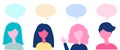 Group of people talking at a meeting. Conversation Speech bubbles. Communication and chat concept. Vector illustration flat design