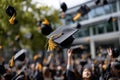 A group of people are throwing their graduation caps in the air Royalty Free Stock Photo