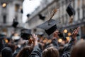 A group of people are throwing their graduation caps in the air Royalty Free Stock Photo