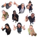 Group of people thumbs up on white background