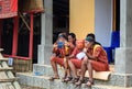 Group of people in traditional clothes at funeral ceremony. Tana Toraja