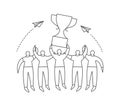 Group of people with trophy cup One line drawing Business, teamwork, success, help and goal concept