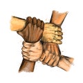 Group of people United Hands together expressing positive, teamwork concepts.