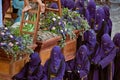 Group of people in the vestments of the holy week of Astorga in Spain.