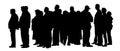 Group of people waiting in line vector silhouette.