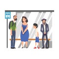 Group of People Waiting for Public Transportation at Bus Stop, Passengers Spending Time in Expectation at City Street Royalty Free Stock Photo