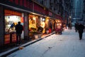 Group of people walk down a snow-covered street, Wuhan, China