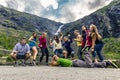 Group of people walking around the Trollstigen, Norway Royalty Free Stock Photo